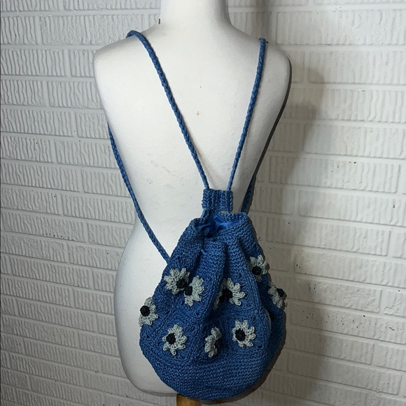 Vintage Handbags - Vintage Blue and White Floral Backpack
